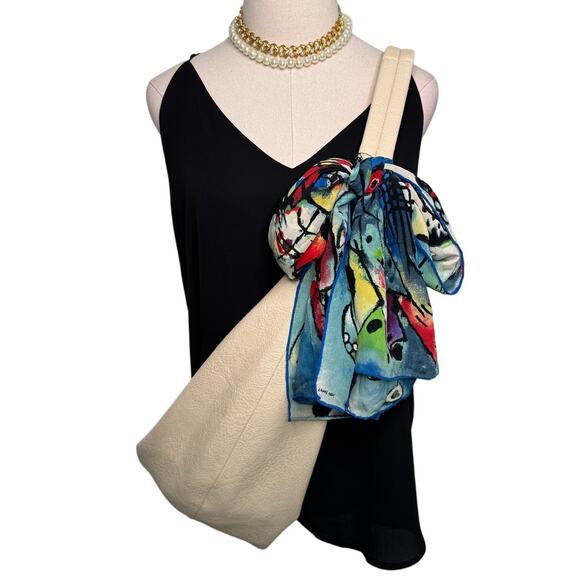 Kandinsky art print 100% silk rolled edge scarf wrap red blue black 16 x 60" - Picture 4 of 8